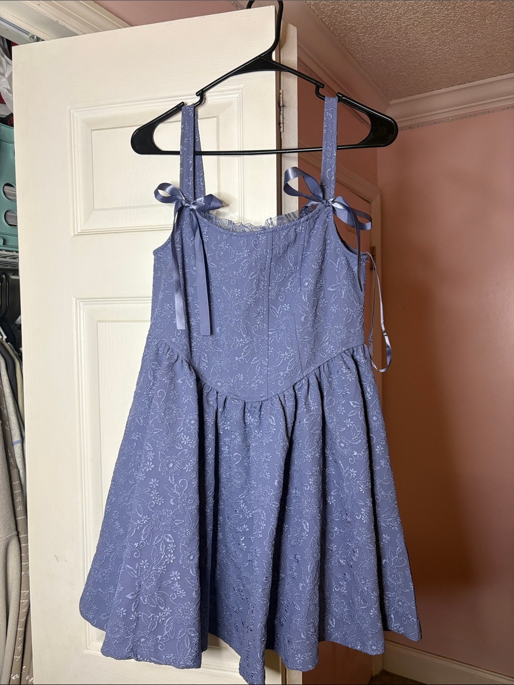 Trixxi Dusty Blue Floral Tie-Shoulder Mini Dress